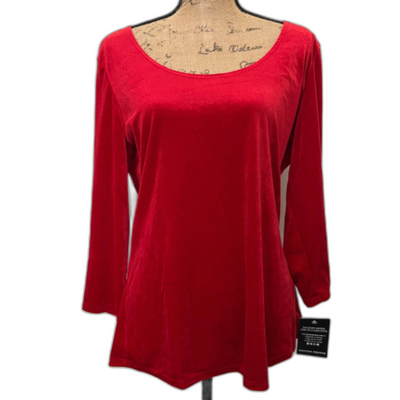 NWT Boston Proper Red Velvet Scoop Neck Tee Holiday Party Festive Size XL - Picture 1 of 5
